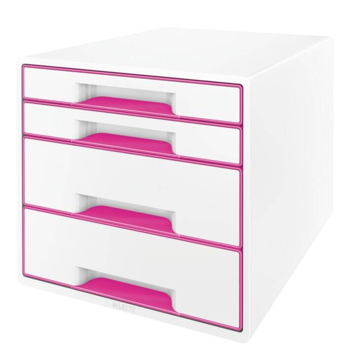 LEITZ Cassettiera da scrivania Wow Cube (A4, 28.7 cm  x 36.3 cm  x 27 cm, Pink, Bianco)