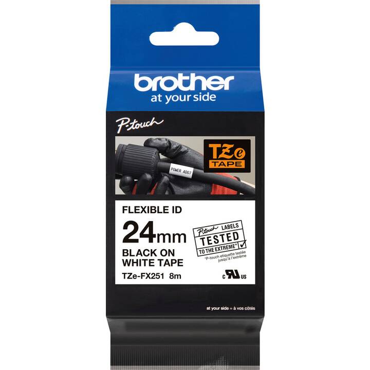 BROTHER TZe-FX251 Ruban d'écriture (Noir / Blanc, 24 mm)