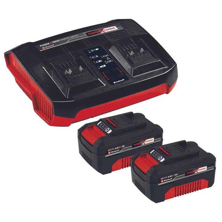 EINHELL Batterie et chargeur 2x 4.0Ah & Twincharger Kit (18 V, 4000 mAh)