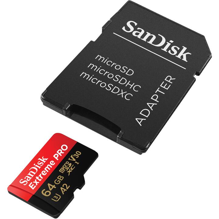 SANDISK MicroSDXC Extreme PRO 64 GB (Class 10, A2, Video Class 30, 200 MB/s)