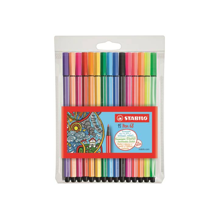 STABILO Crayon feutre (Mauve, Jaune, Orange, Gris, Noir, Vert, Rouge, Brun, Bleu, Pink, 15 pièce)