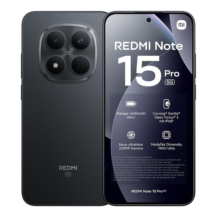 XIAOMI Redmi Note 15 Pro (256 GB, Schwarz, 6.83", 200 MP, 5G)