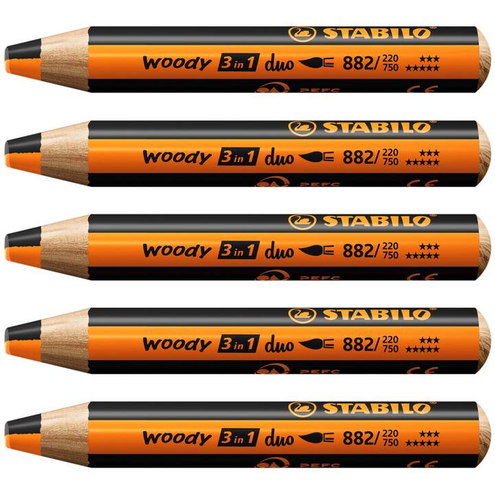 STABILO Farbstift Woody 3 in 1 (Orange, Schwarz, 5 Stück)