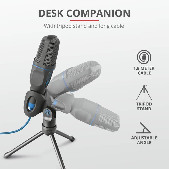 TRUST Mico Microphone de table (Noir, Bleu)