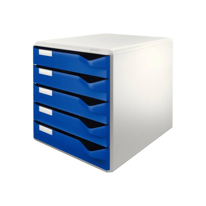 LEITZ Boite à tiroirs de bureau (A4, 28.5 cm  x 35.5 cm  x 29.0 cm, Gris, Bleu)